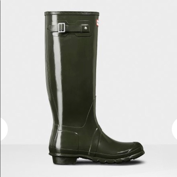 Hunter Shoes - Hunter Original Tall Gloss Rain Boots Dark Olive 9